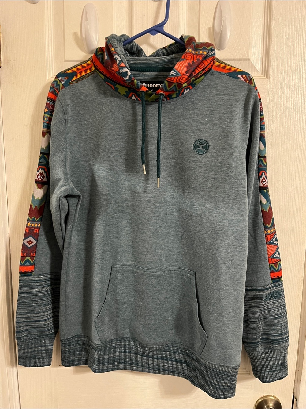 Hooey Green-Fleck Pullover Hoodie with Tribal Accent